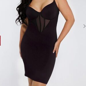 Shapewear Mesh Corset Panel Built-In Sculpting Midi Dress